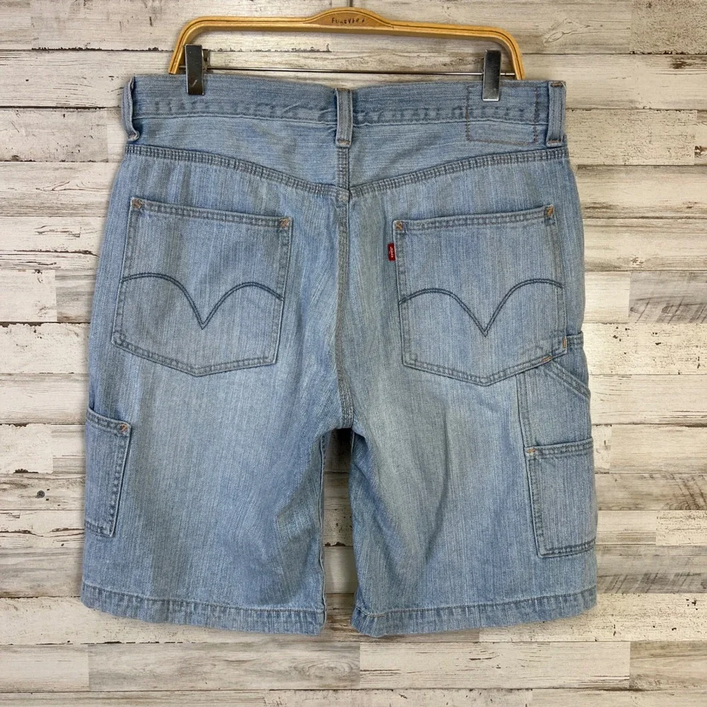 Levis Carpenter Shorts Mens W34 Blue Denim Light Wash  Utility Work Baggy Jorts